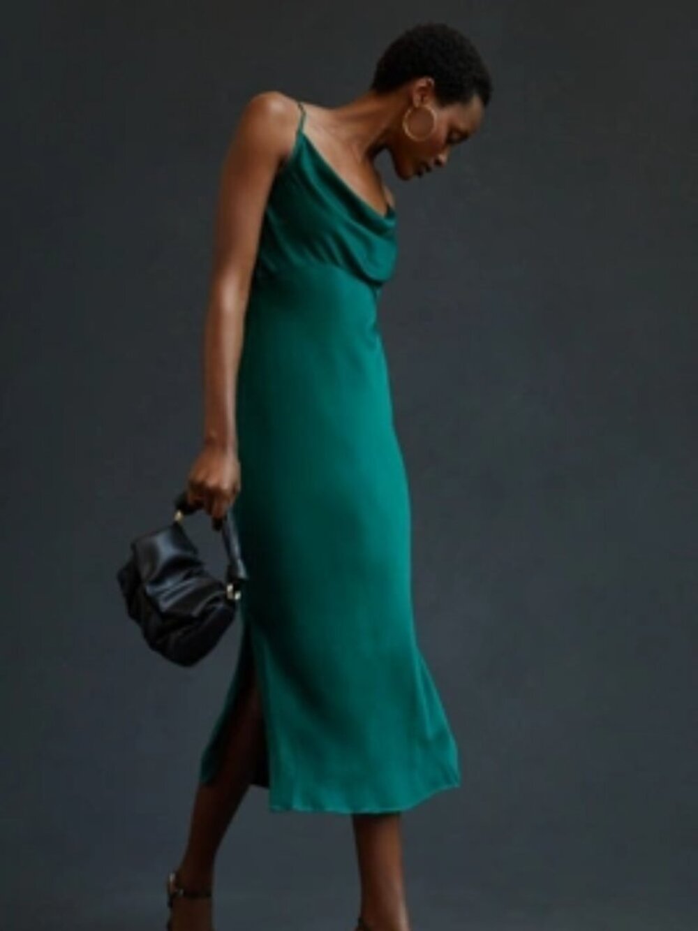 ANTHROPOLOGIE Elyse Slip Dress, Dark Green, Women's Size M